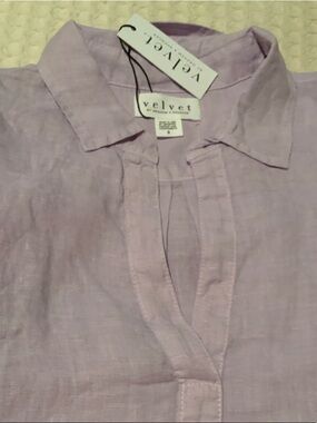 Velvet Lavender Linen Blend Button-Front Blouse